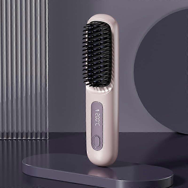 Hair Straightening Brush Cordless 40Min Ionic Ceramic for Frizz Control with LED Display Purple