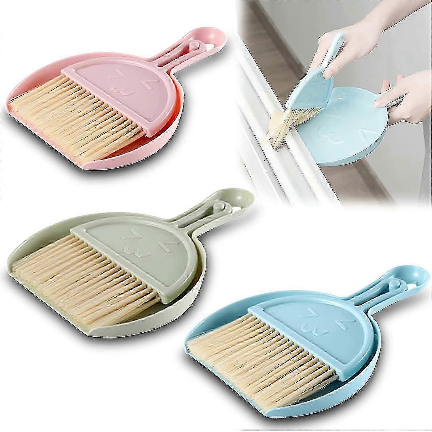 Mini Dustpan and Broom Combination Desktop Cleaning Tools (Blue) 3-Piece Set