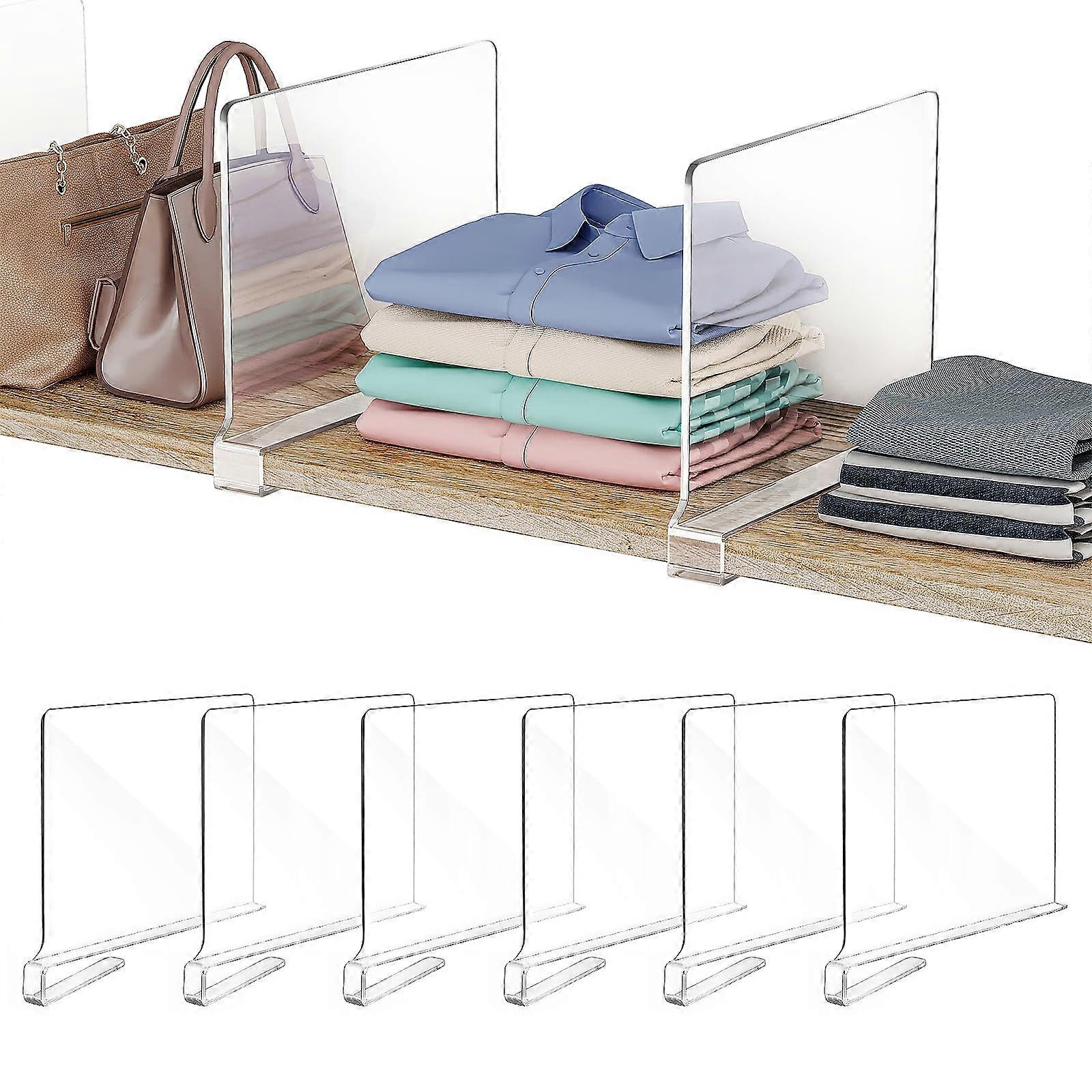 6 PCS Clear Acrylic Closet Shelf Dividers  Maximizes Space, Keeps Items Upright, Fits Most Shelves
