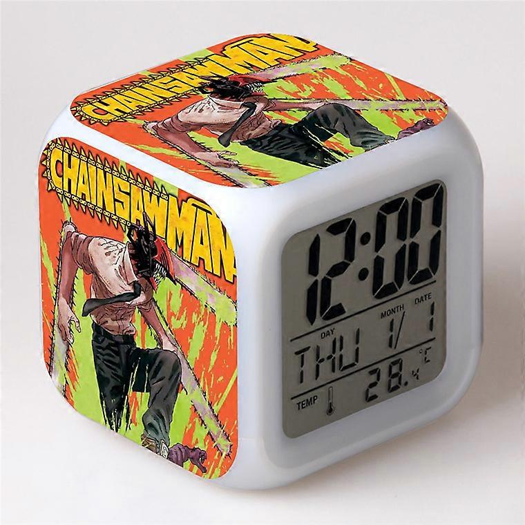 Chainsaw Man alarm clock, anime peripheral, colorful alarm clock, student gift, color-changing square clock