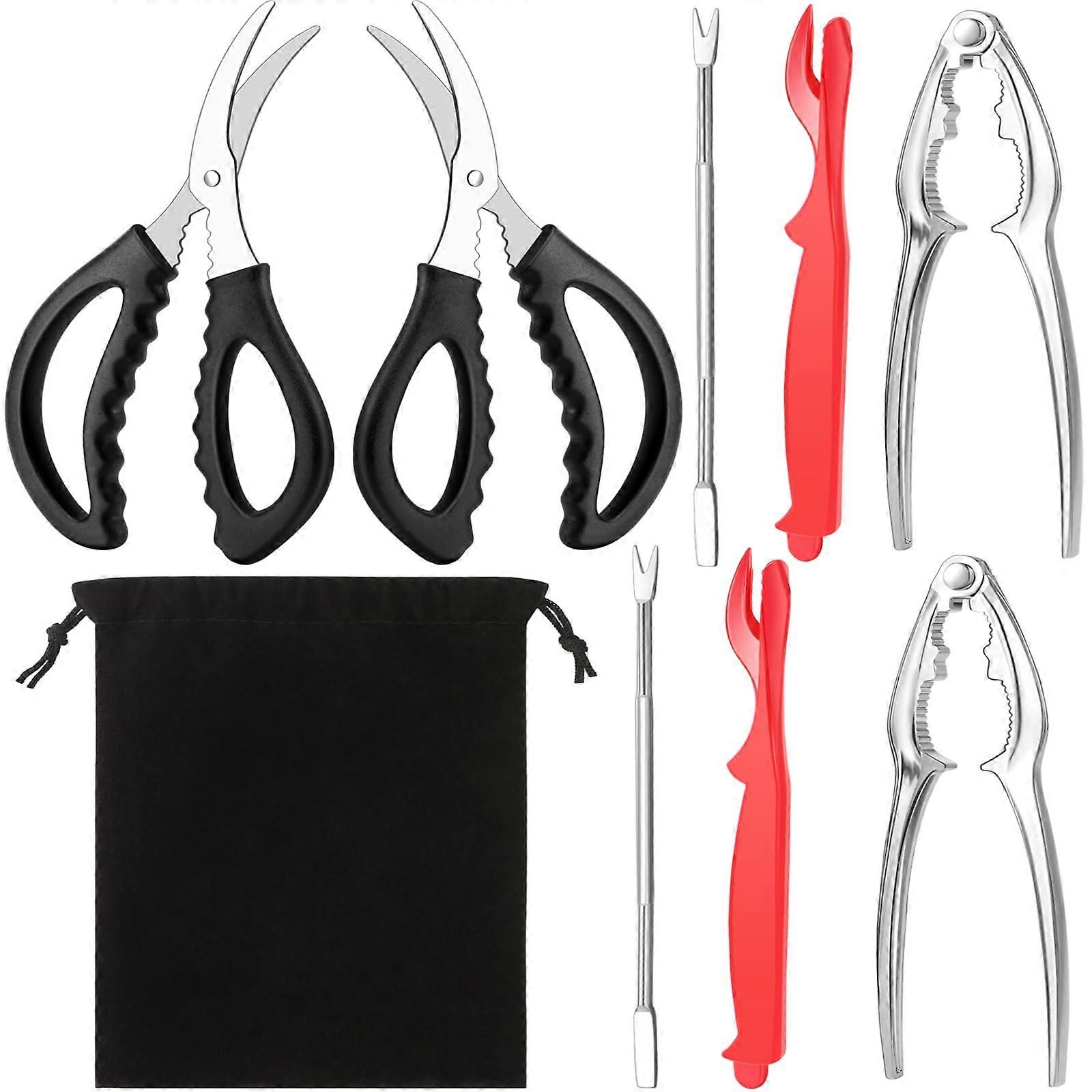 8Pcs Stainless Steel Seafood Tool Set with Crab and Lobster Crackers, Forks, Scissors and Bag