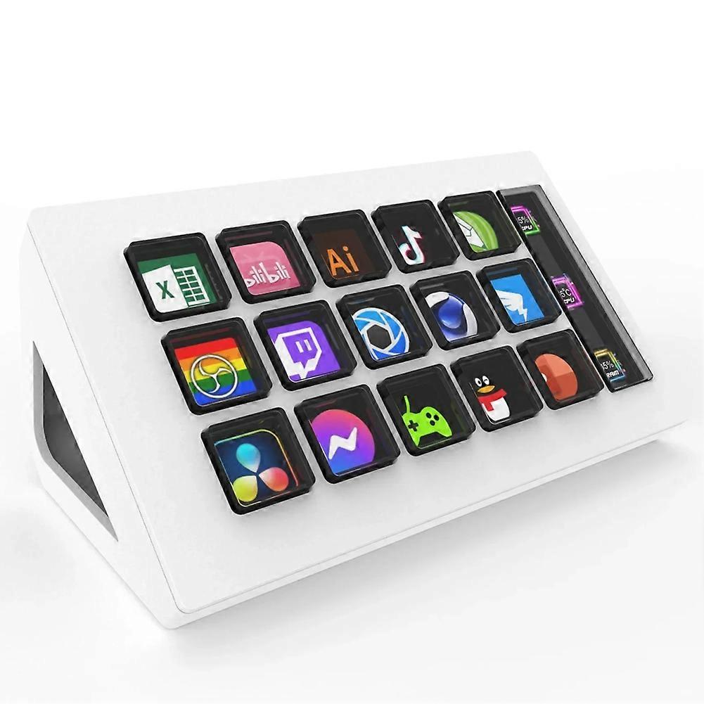 For StreamDeck Visual Keyboard LCD Button 15 Keys Live Content Creation Controller Custom Button for Windows/IOS (White)