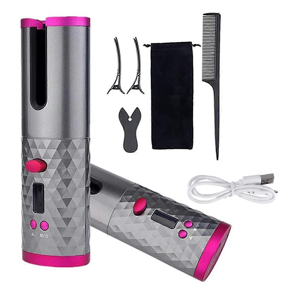 Cordless Hair Curler Automatic Ceramic Curling Iron USB Rechargeable LED Display Adjustable Temperature