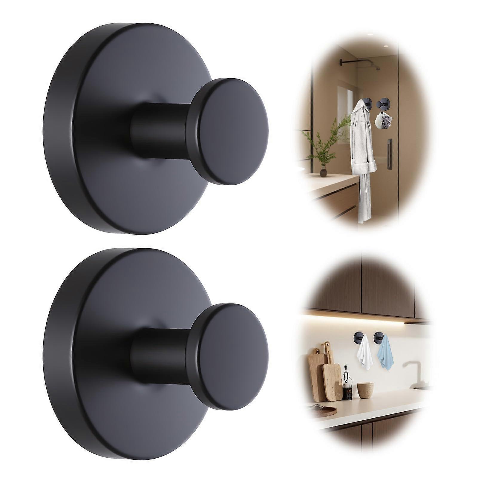 Suction Cup Hooks Matte Black 2 Pack Waterproof Rustproof for Bathroom Wall Shower Tile Glass