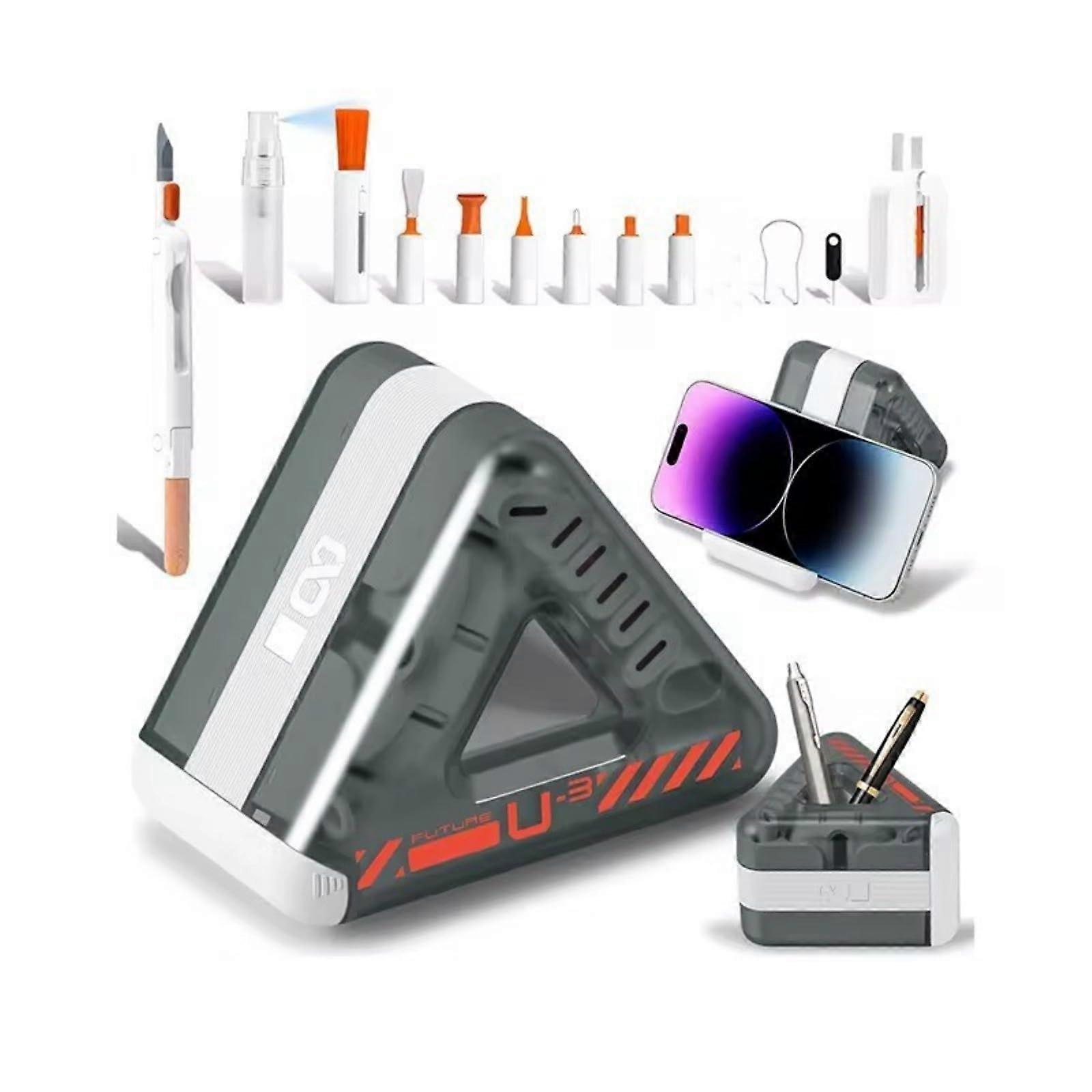 Electronics Cleaning Kit with Keycap Puller and Soft Brushes for Keyboard Laptop Smartphone Grey