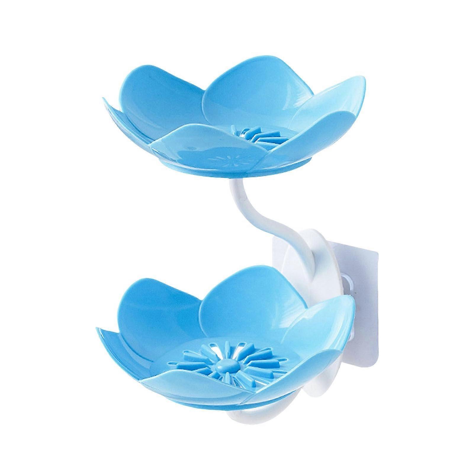 Self Draining Wall Mounted Soap Dish with Double Layer Suction Cup for Bathroom Shower Blue