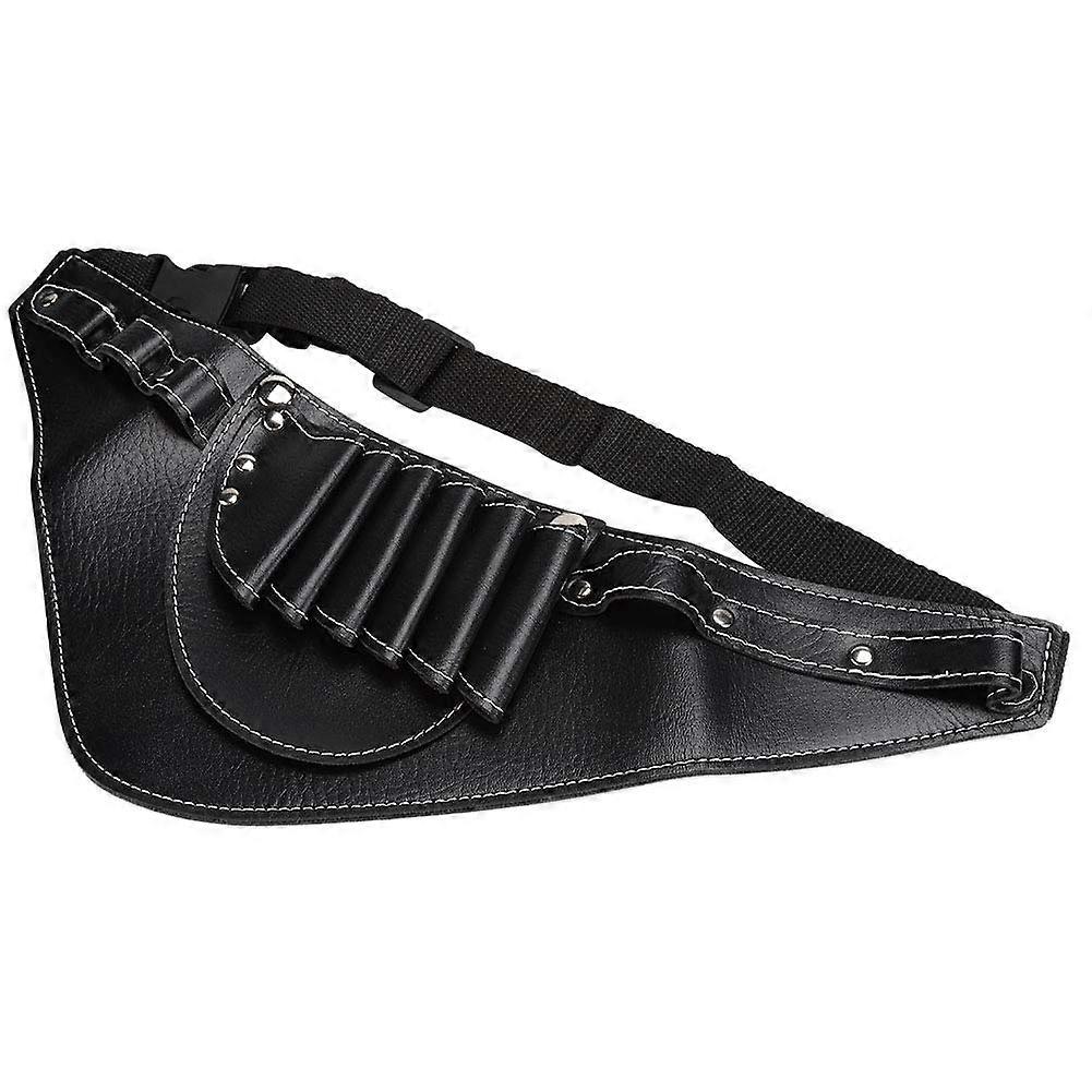 Hairdressing Scissors Bag Black PU Barber Tool Waist Bag with Multiple Compartments and Adjustable Strap