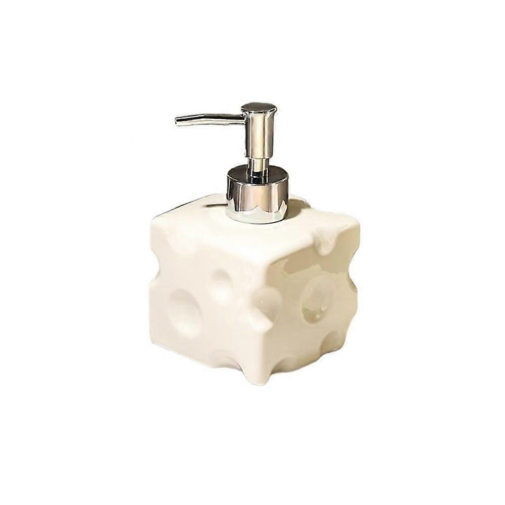 Small White Ceramic Soap Dispenser for Bathroom, Refillable Push Pump Lotion and Sanitizer Bottle