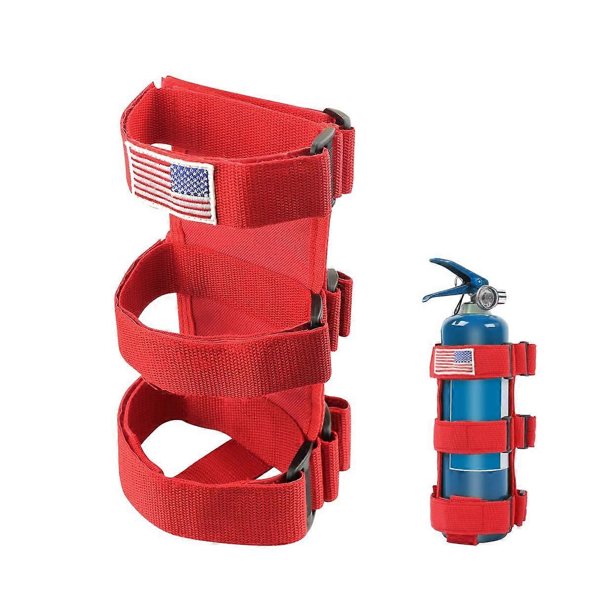 Fire Extinguisher Holder for Jeep Wrangler, Red Roll Bar Adjustable Strap Bracket with USA Flag