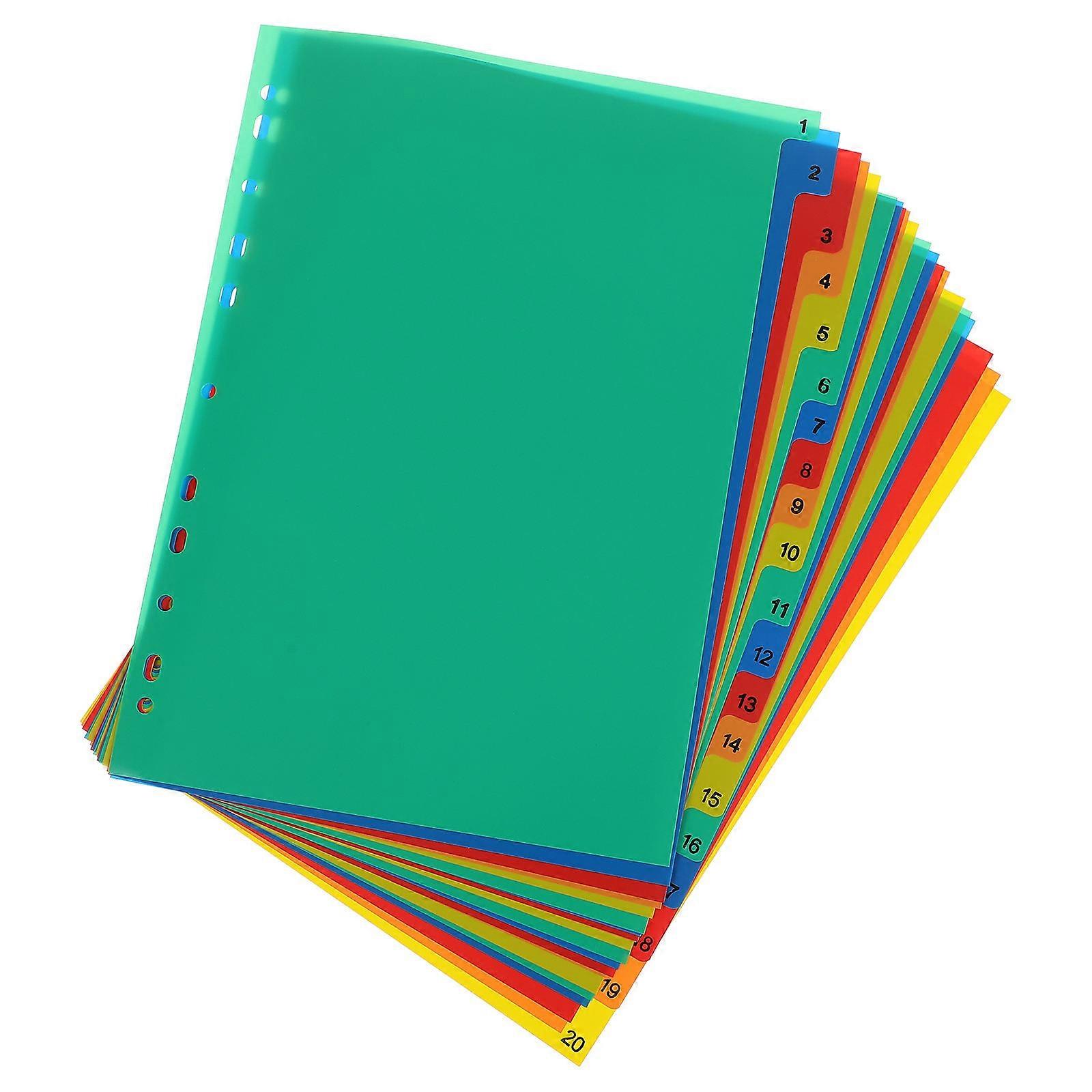 Assorted Color Plastic Tab Dividers for Document Classification 20 Pages
