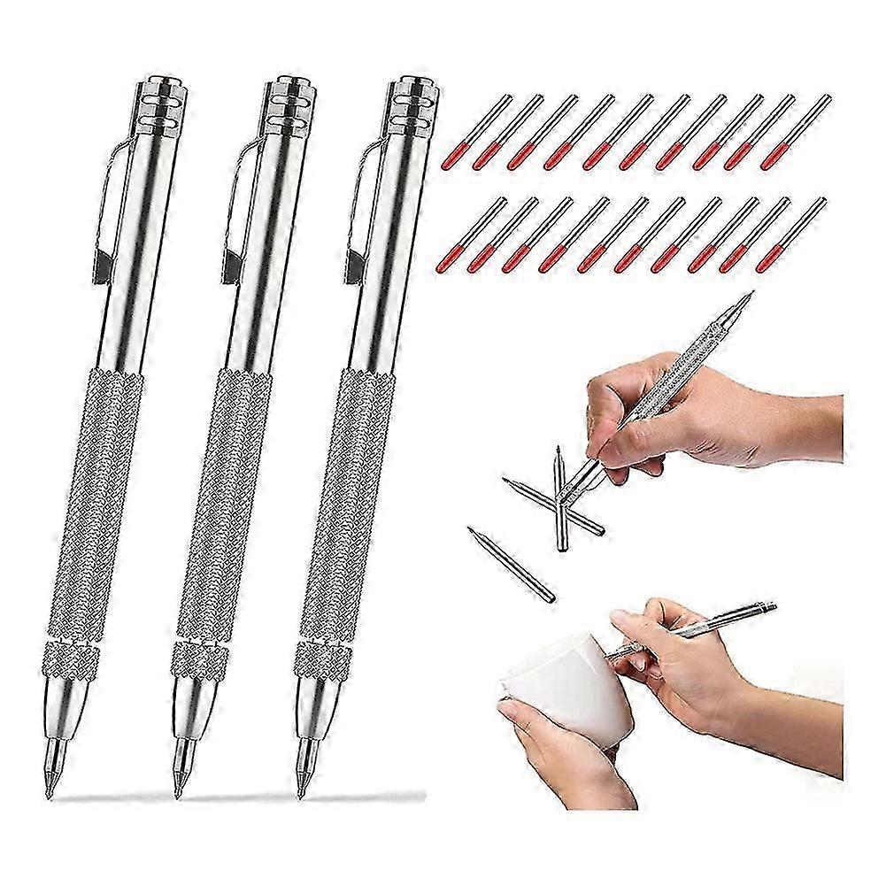 3Pack Scribe Tool with Magnet,Tungsten Carbide Scriber with 20 Replacement Marking Tip,for Glass/Ceramics/Hardened Steel
