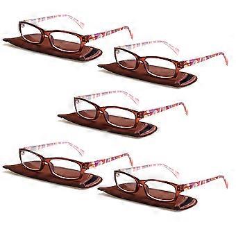 Women's Fashion Reading Glasses 5 Pack Brown 0.5 Magnification with Comfort Spring Hinges Lightweight