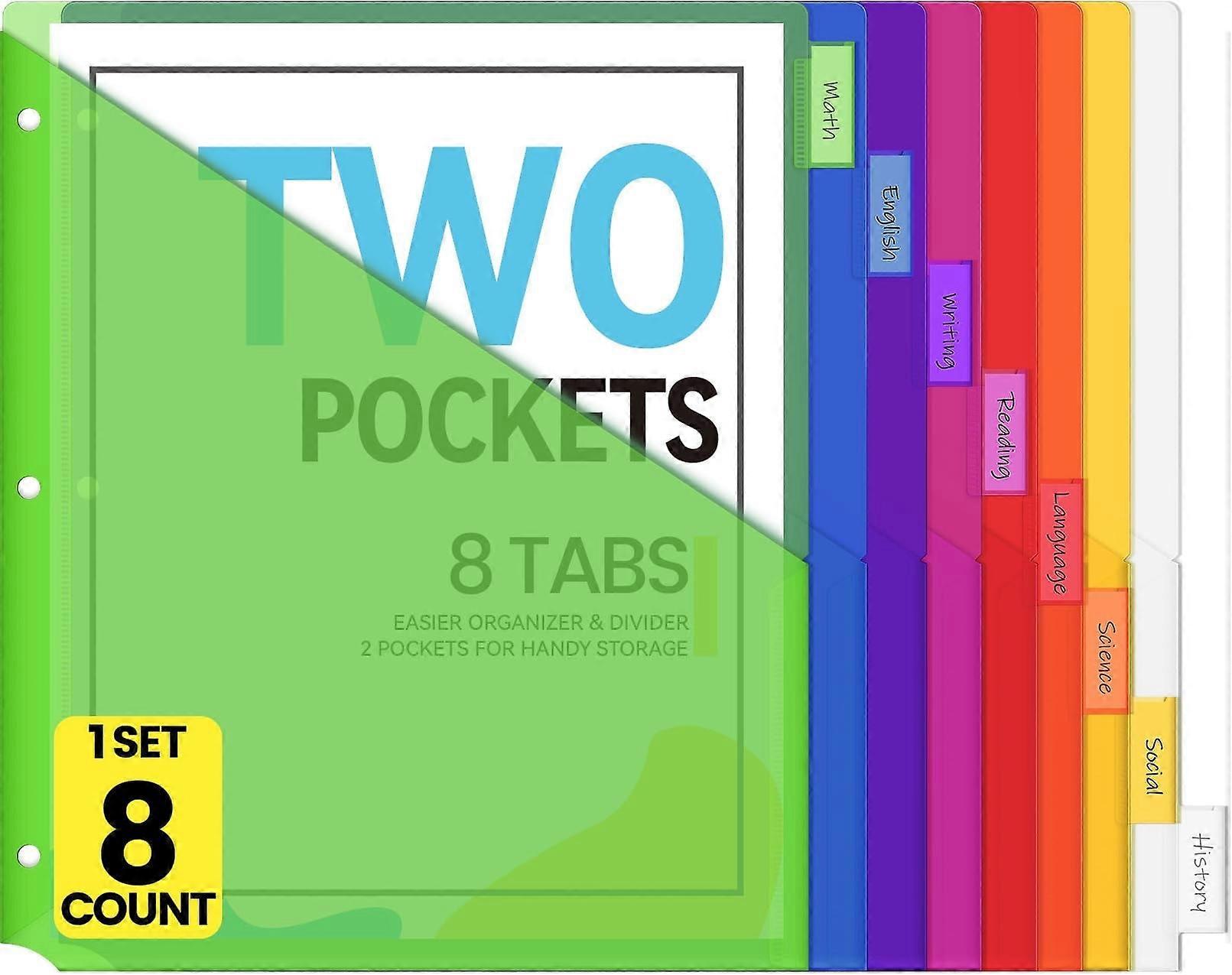 8-Pocket Binder Dividers with Insertable Tabs, Letter Size, Multicolor, Compatible with 3-Ring Binders