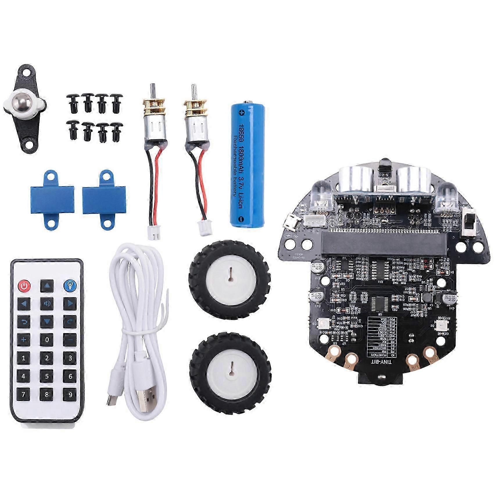 Robotprogrammerbart robotsett basert på BBC Microbit V2 og V1 for STEM-kodingsopplæring med oppladbart batteri (A) MMD