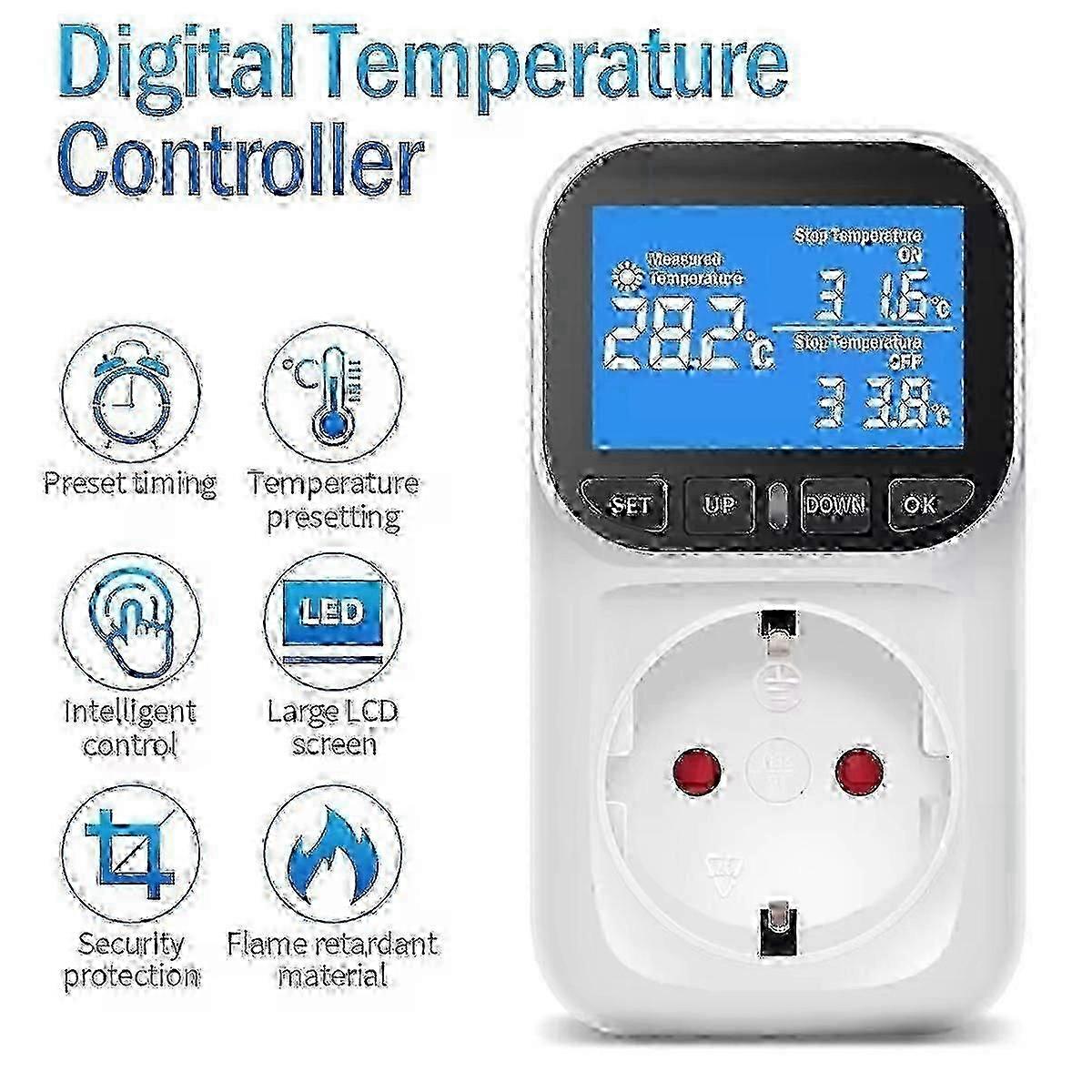 Digital Temperature Controller Socket Outlet Thermostat with Time Sensor Probe Heating Cooling Switch 16A EU Plug