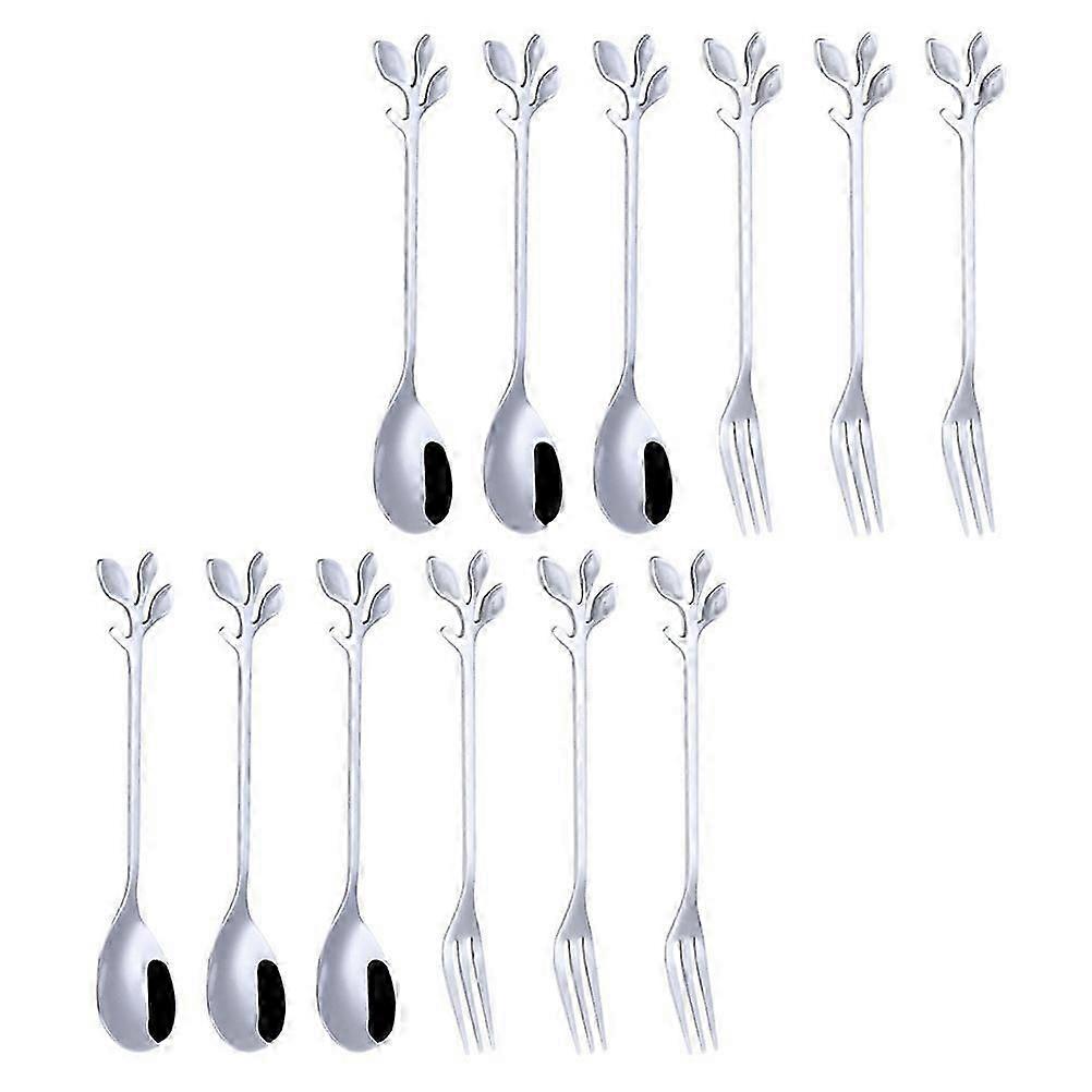 Creative Dessert Spoon Leaf Handle for Home Use 12Pcs Spoon Fork Set
