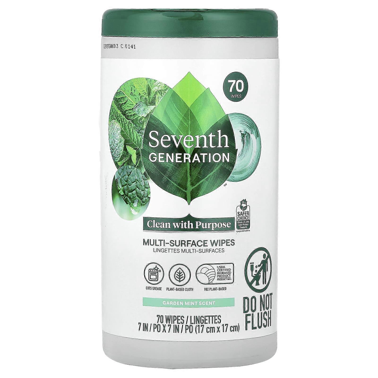 Seventh Generation, Multi-Surface Wipes, Garden Mint , 70 Wipes, 3-Pack