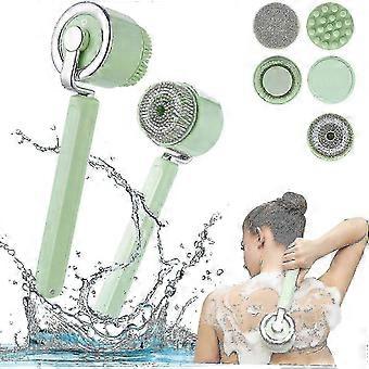 Elektrische Körperbürste, 5-in-1 wiederaufladbarer Rückenreiniger, 360° rotierende Peeling-, Tiefenreinigungs- und Massagebürste, IPX7 wasserdicht, rutschfester langer Griff