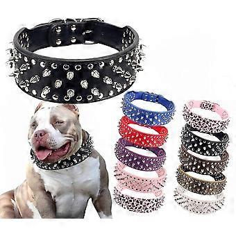 Verstellbares Hundehalsband aus Leder mit Nieten, 5 cm breit, 37 Nieten (M (Halsumfang 48-56 cm), Schwarz)