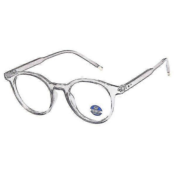 Round Gray Computer Glasses with Blue Light Filter without Strength transparent