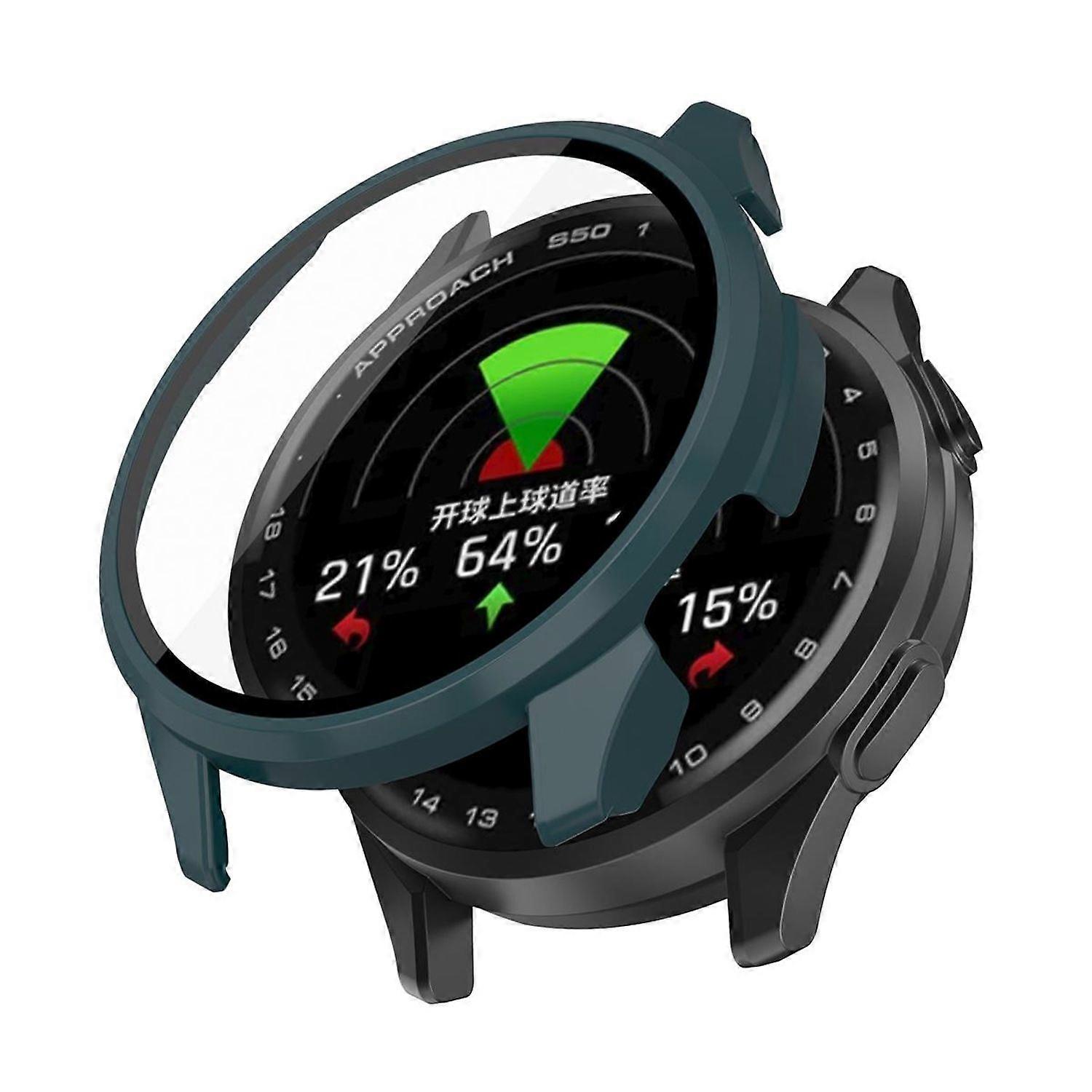 For Garmin Approach S50 Plastic Watch Case + Tempered 9H Hard Glass Green