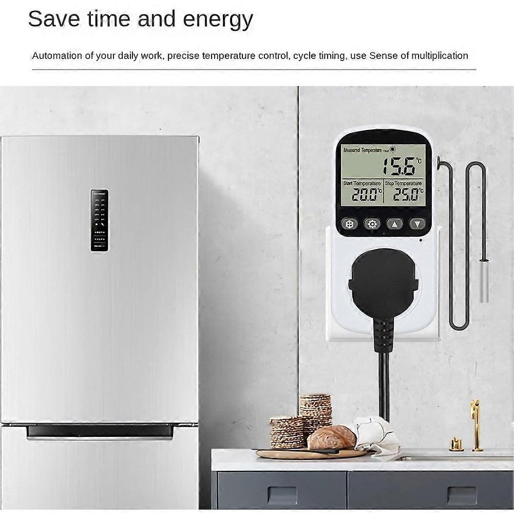 Temperature Controller Socket Digital Thermostat with Timer Sensor Probe Outlet Heating Cooling Switch 16A EU Plug