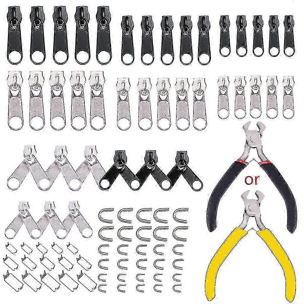 85pcs/set Zipper Rep Kit Sewing Jacket Slider Install Plier Metal Lock Pull Replacement Head