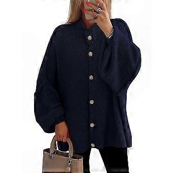 Cárdigan de invierno para mujer con botones, cuello alto y mangas farol, chaqueta de punto grueso, color blanco, talla grande.
