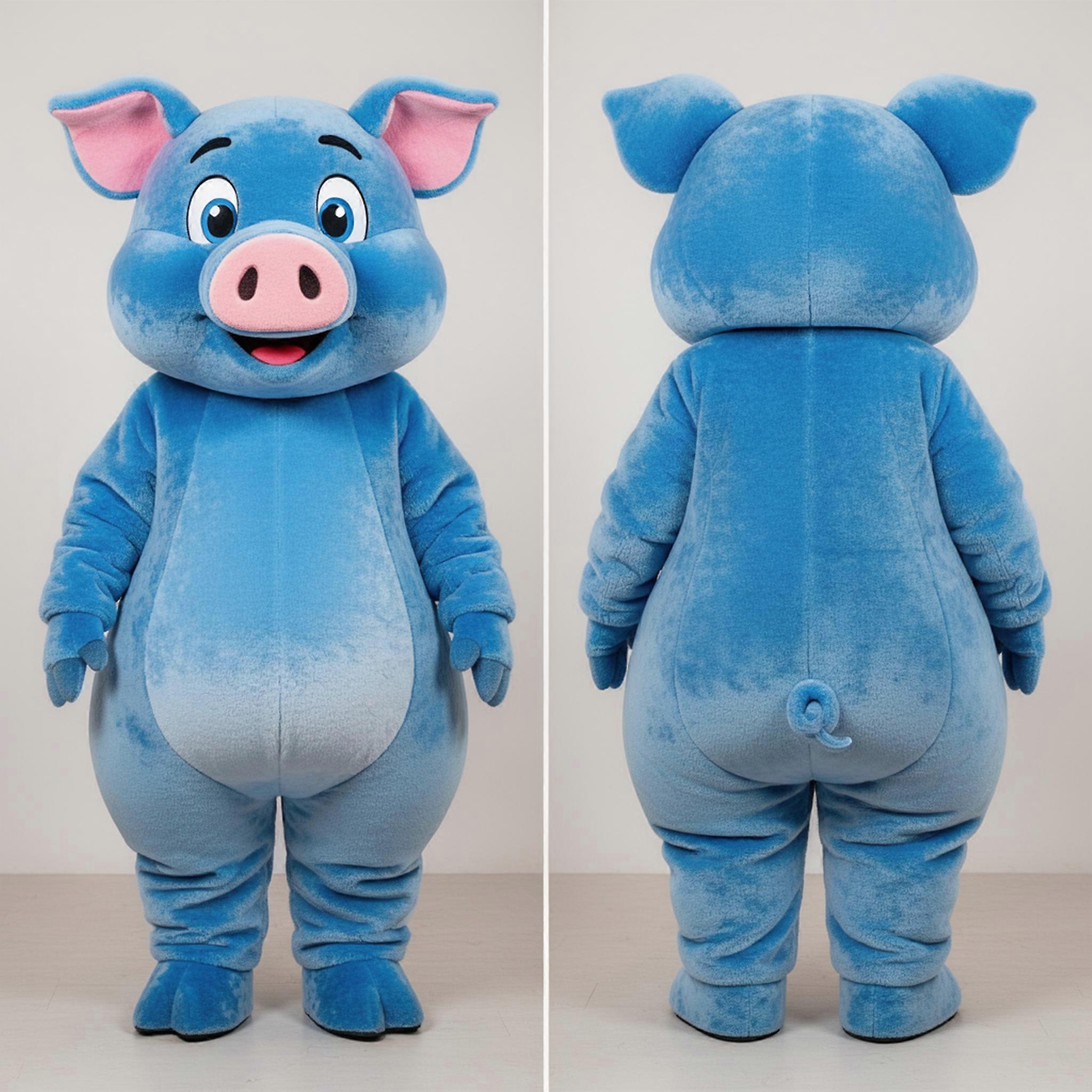 MASTICOT Azure Blue Cheerful Pig Mascot