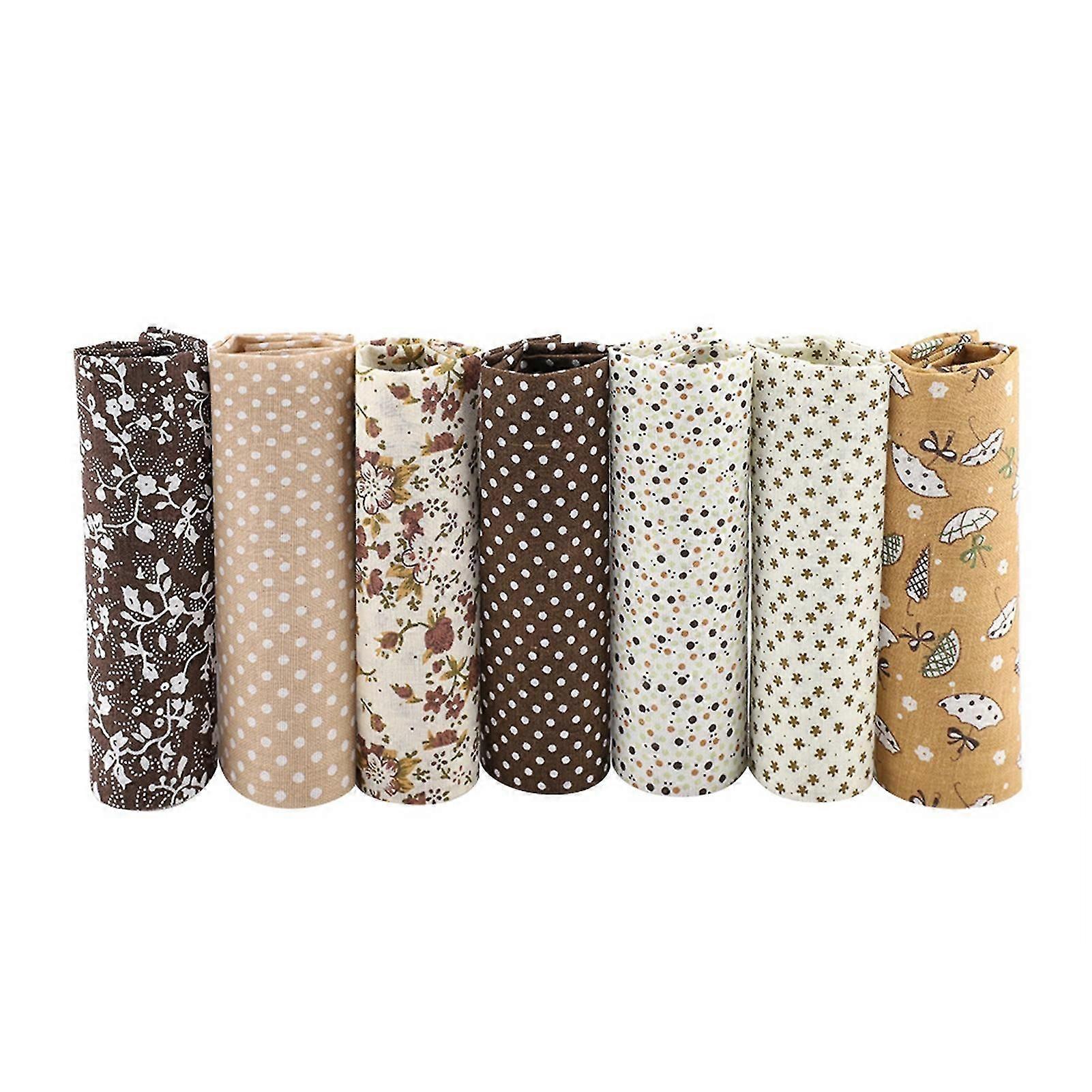 7Pcs Multiple Patterns Cotton Fabric, DIY Assorted Squares PreCut Bedding Kit Quarters Bundle, 19.7 * 19.7in(Dark_Brown)