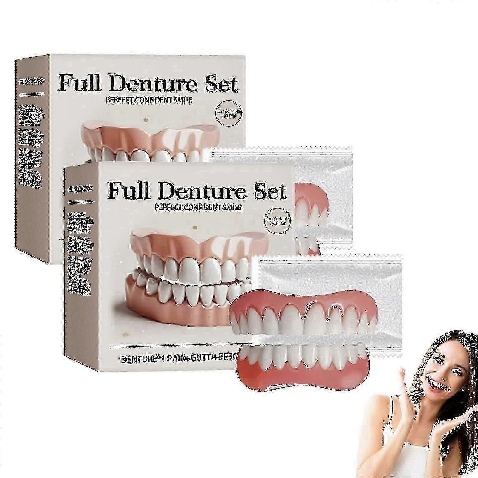 Soft Silicone Full Denture Set for Eating, Comfortable Fit, 2-Pack