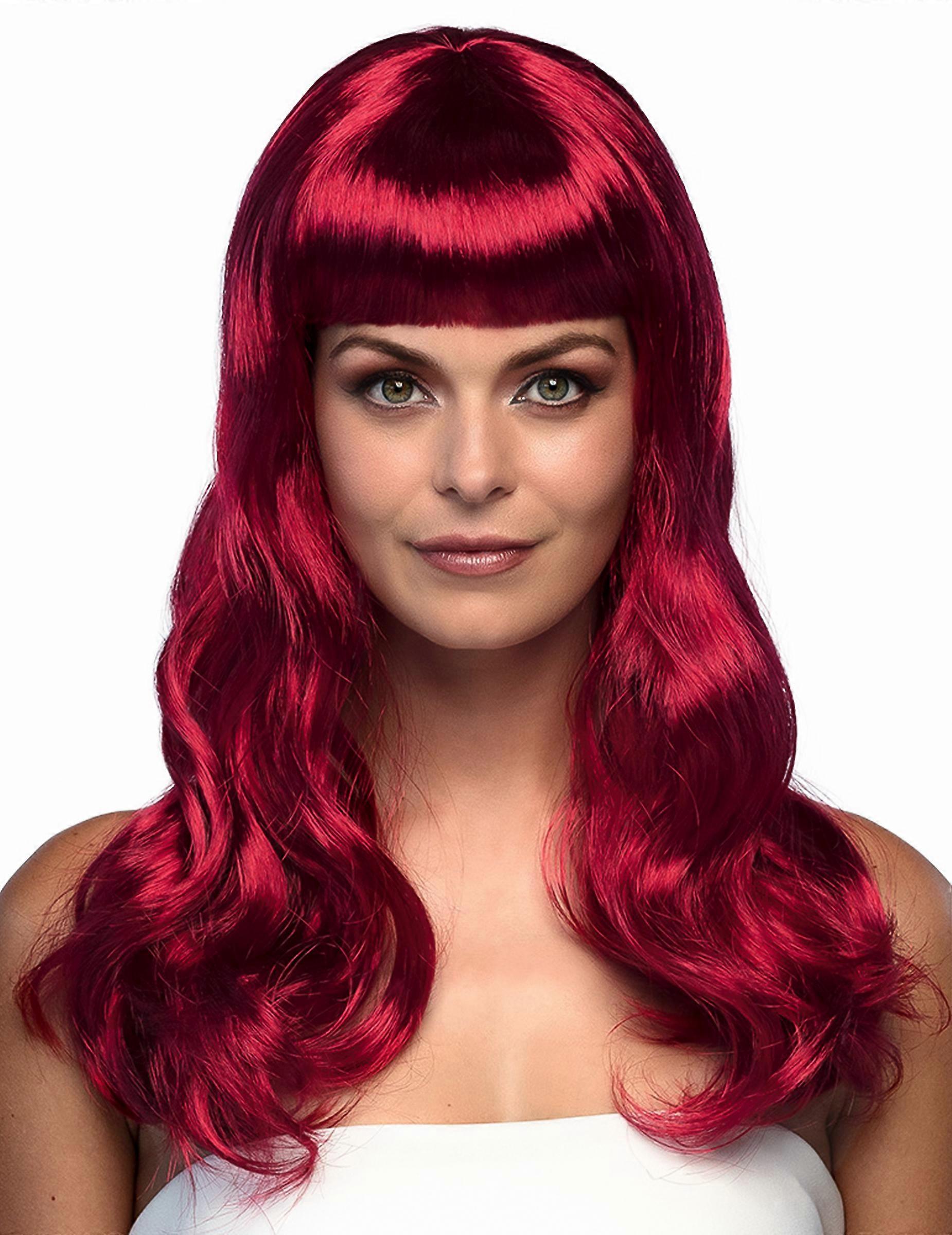 Long dark red wig for women