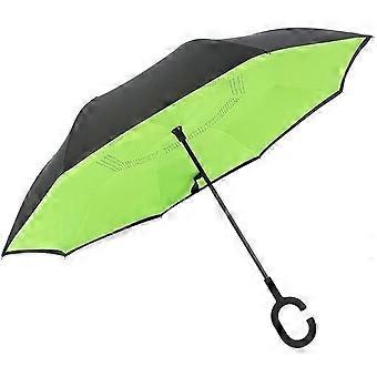 Windproof Reverse Folding Umbrella with C Handle, Anti‑UV Waterproof Canopy for Sun and Rain, Self‑Standing Compact Travel Design