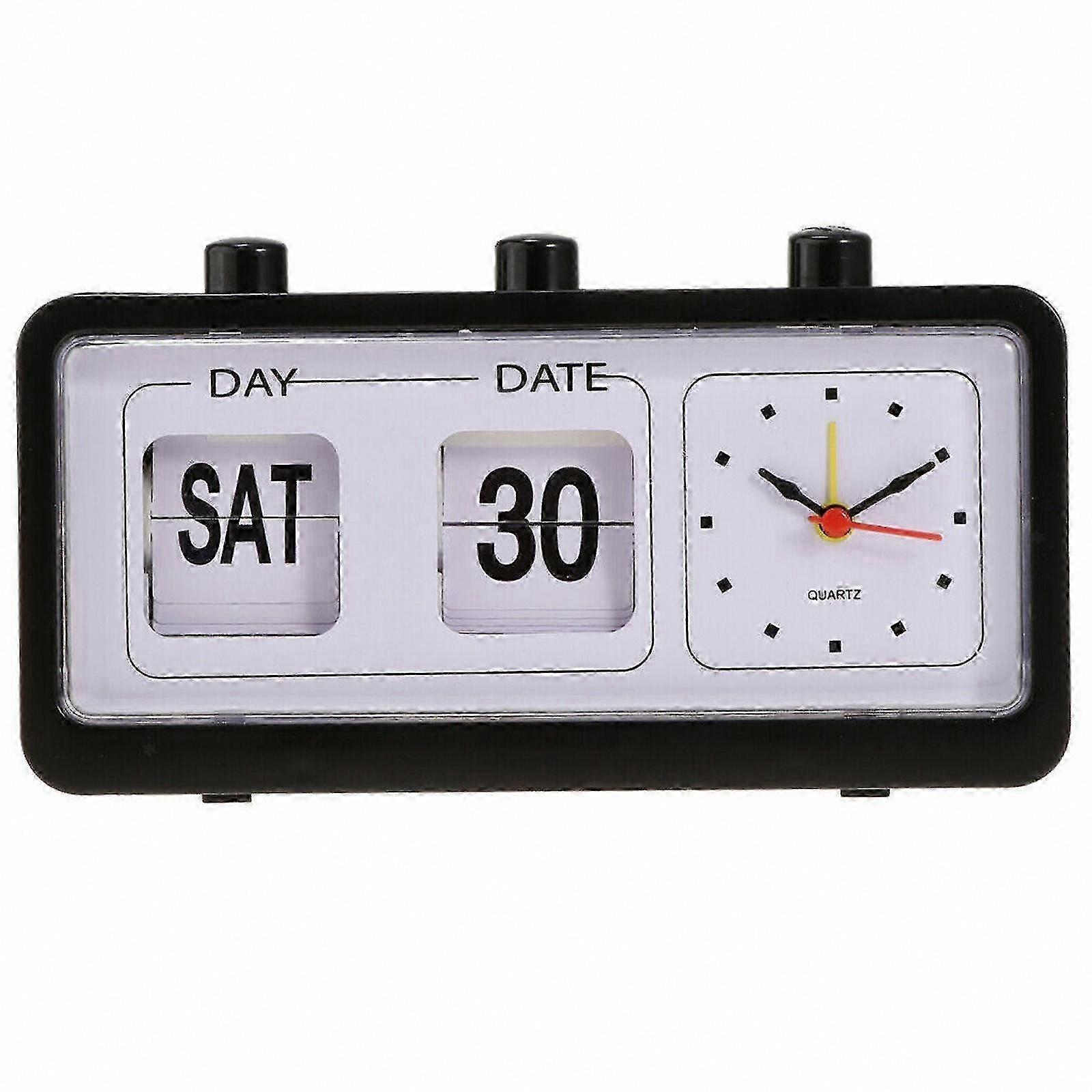Bedside Desk Clock, Retro Square Flip Calendar Clock with 3 Buttons