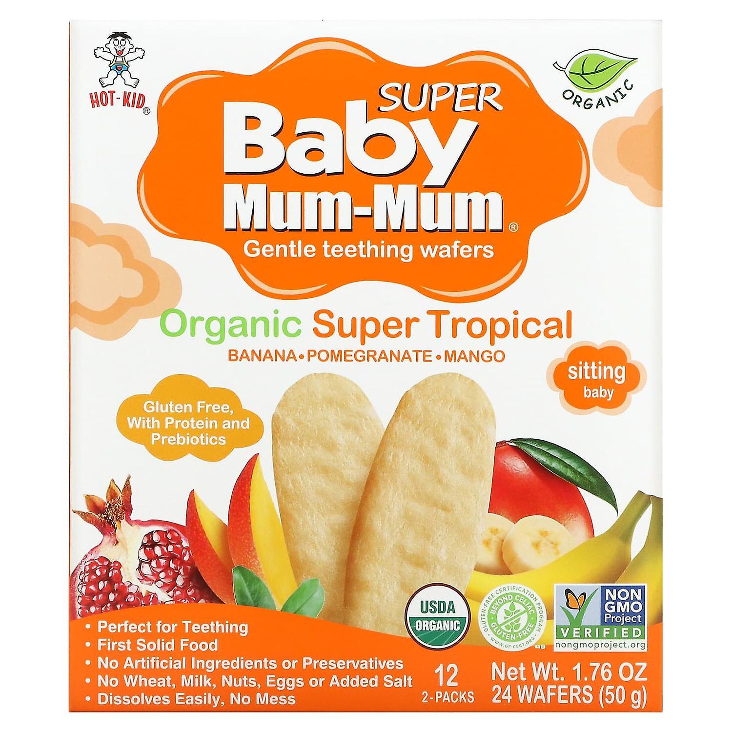 Hot Kid, Baby Mum-Mum Super,温和出牙威化饼,有机超级热带,12 包,每包2 片