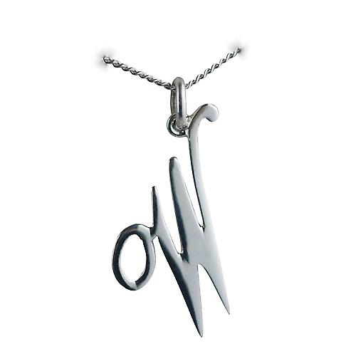 Silver 28x21mm plain Palace script Initial W Pendant with a curb Chain 24 inches