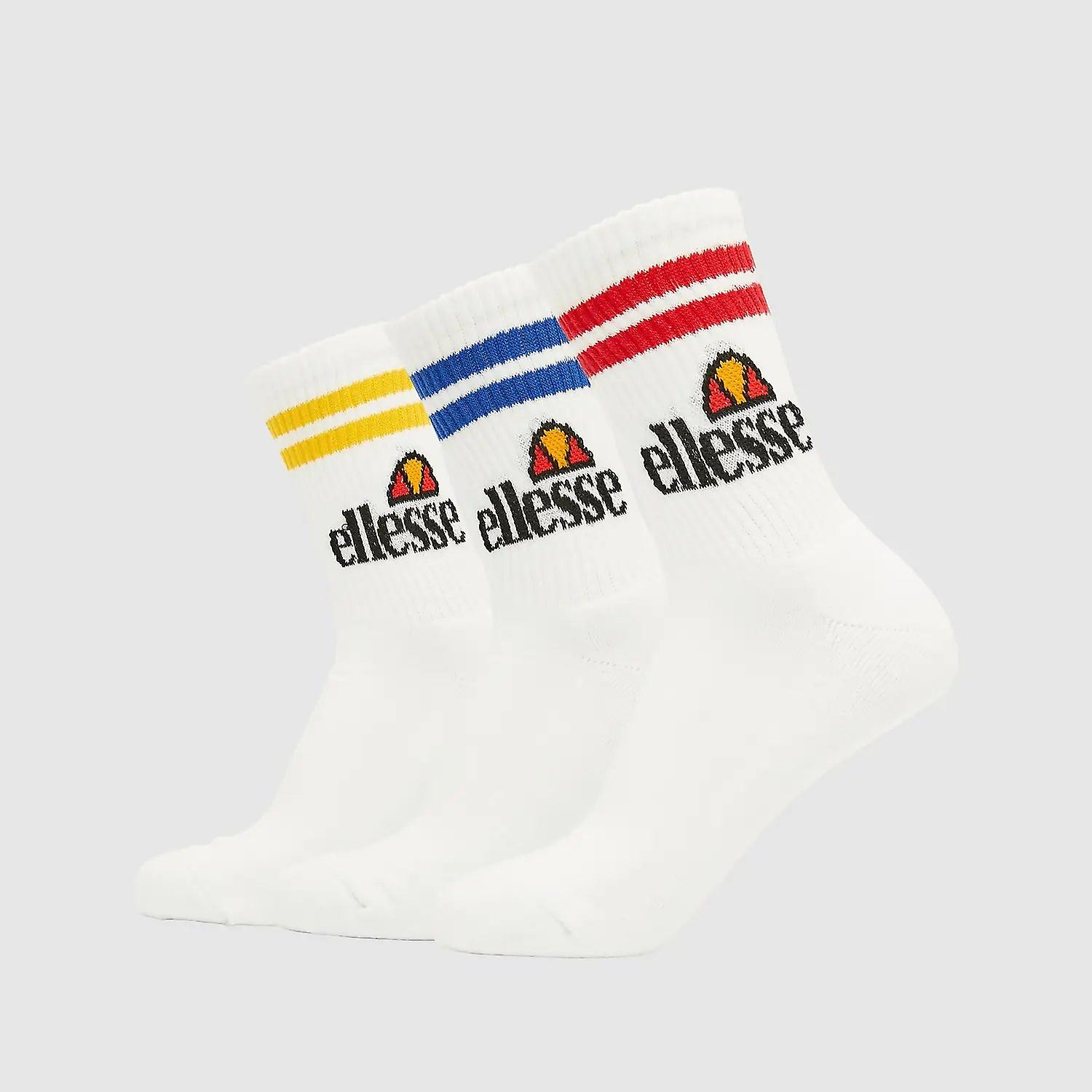 Ellesse Pullo 3 Pack Socks - White With Contrast Stripe