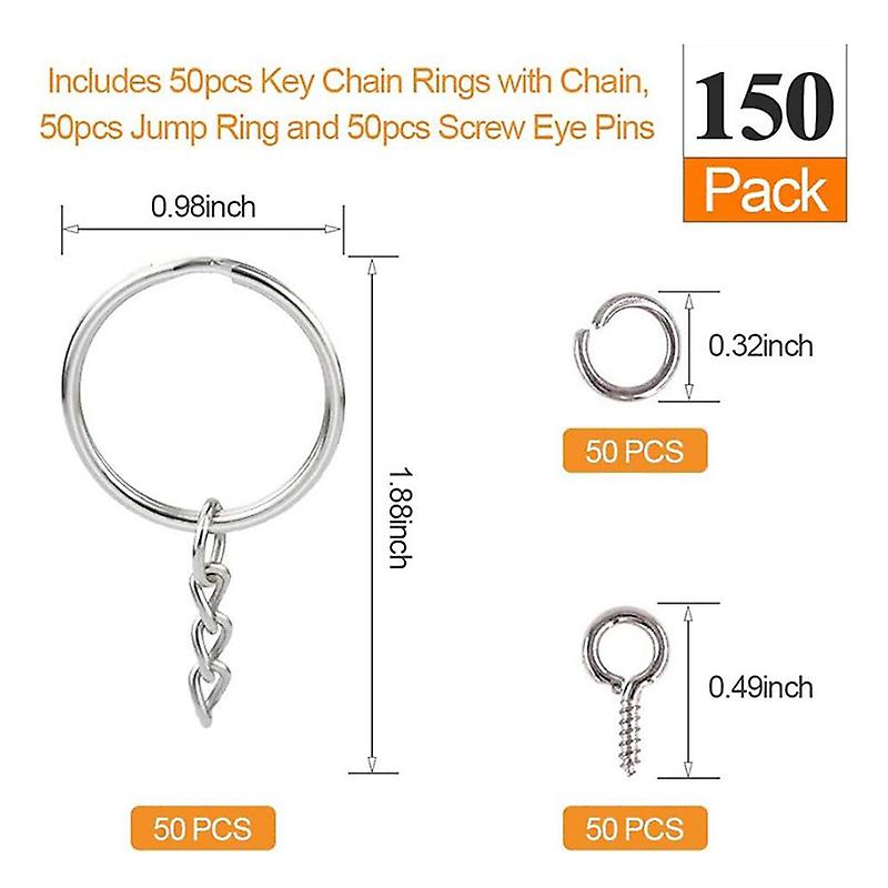 150pcs/pack Key Ring With Chain Split Jump Rings With Screw Eye Pins Diy Keychain