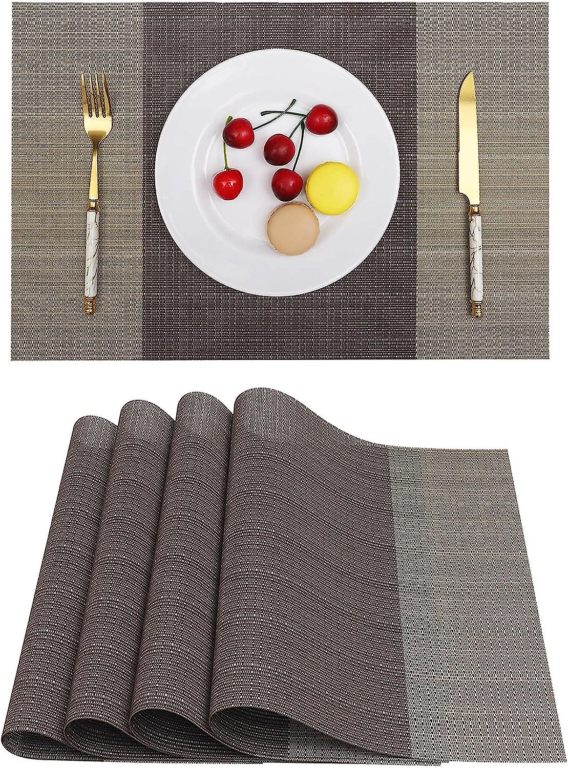 Lot de 4 sets de table pour table de salle  manger Tapis de table tisss en vinyle marron dgrad Lavable Durable Rsistant  la chaleur Facile  nettoyer T