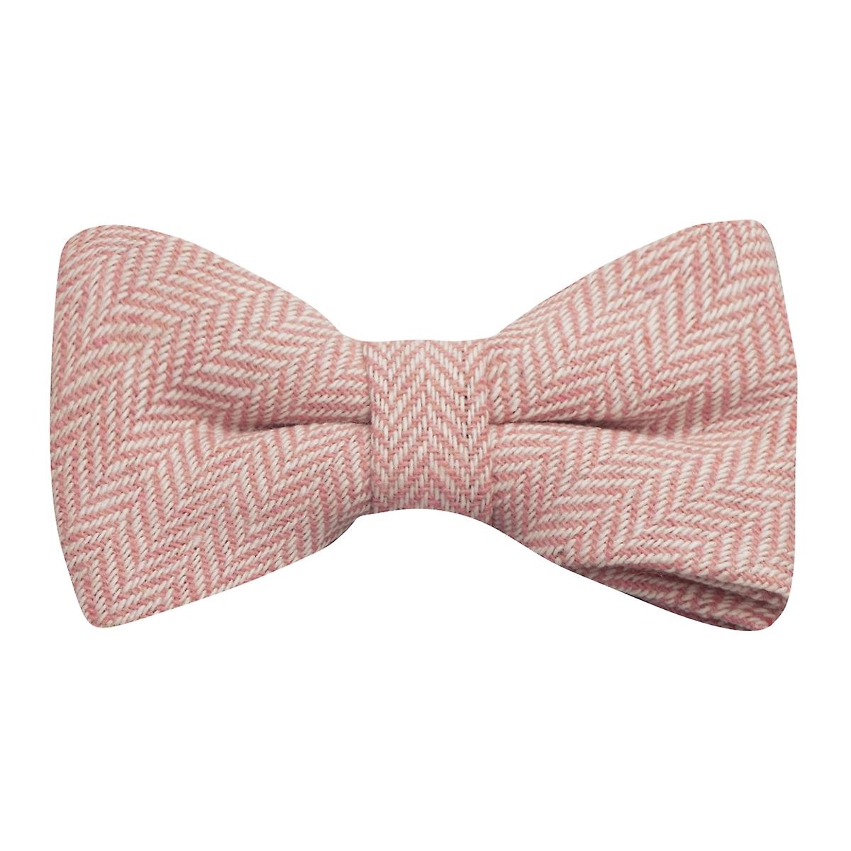 Candy Pink &amp; Cream Herringbone Bow Tie