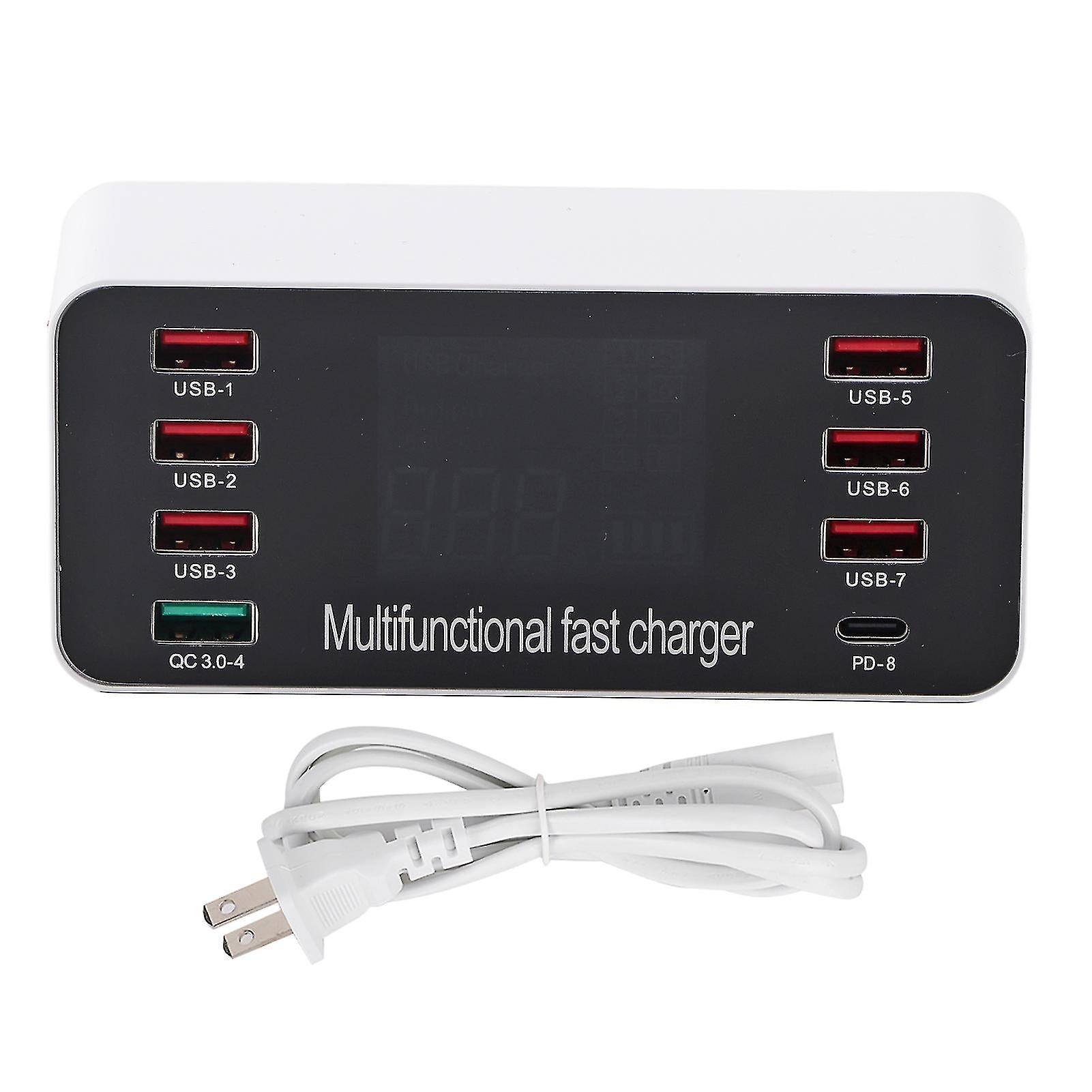 8-Ports Intelligent Charging Station Led Display Digital Qc3.0 Pd 60w Ac100-240v Us Plug