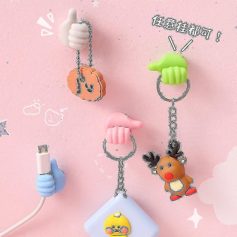 Creative Thumbs Up Shaped Fun Usb Cable Rack Wall Hook Clip Pink)