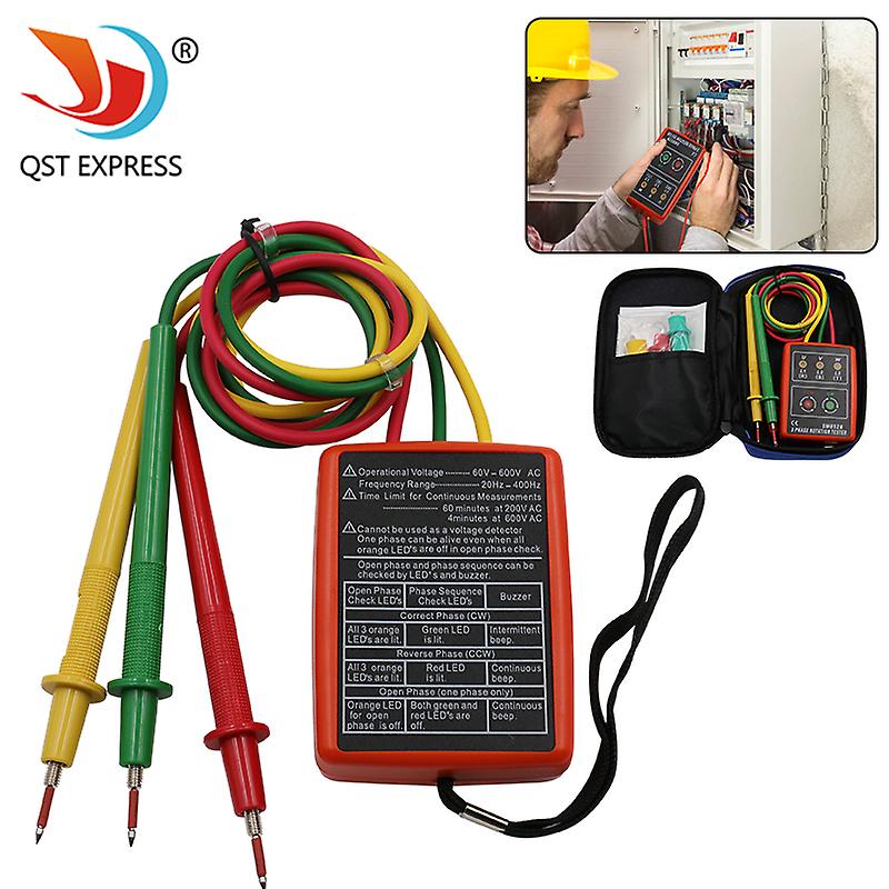 60v-600v Ac Three Phase Rotation Indicator Meter Phase Sequence Tester  Led Buzzer With Portable Pouch