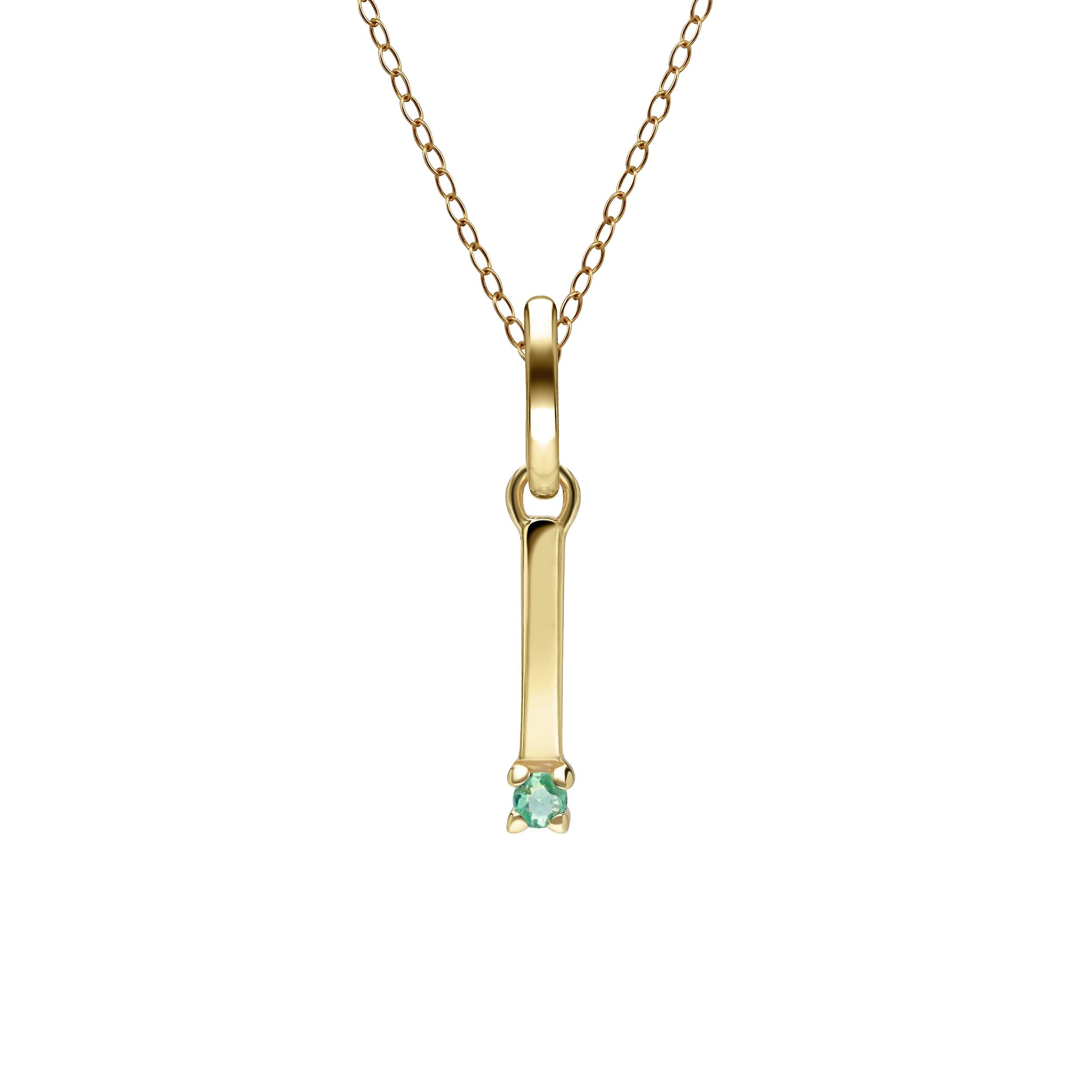 Initial I Emerald Letter Necklace in 9ct Yellow Gold