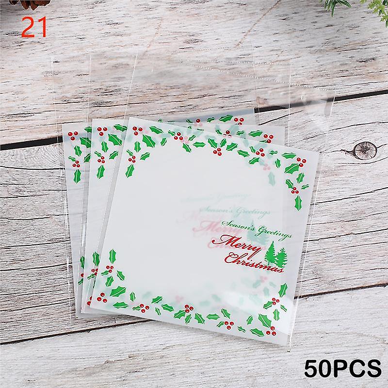 50Pc Christmas Plastic Gift Pouch Bags Packing Wrapping Candy Xmas Santa Snowflake