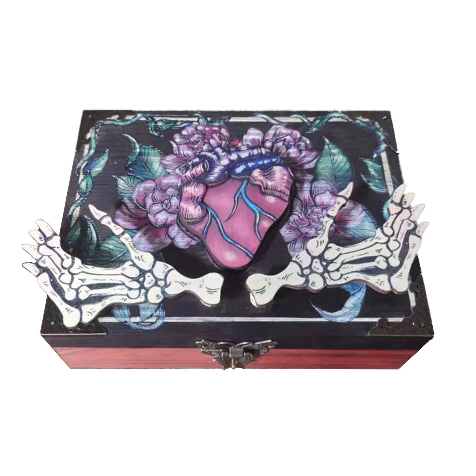 Fingers Bones And Heart Hidden Key Box Wooden Keepsake Memory Box