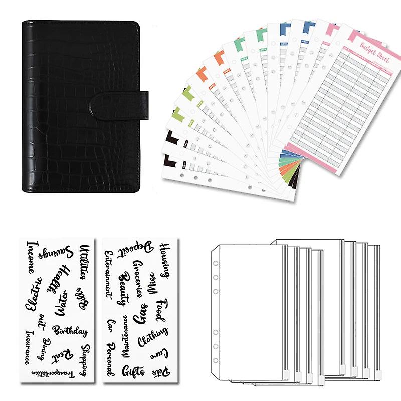 A6 الفاخرة ميزانية مخطط دفتر مع مظاريف سحاب النقود جيوب الموثق محفظة نقدية لتوفير المال منظم التمساح