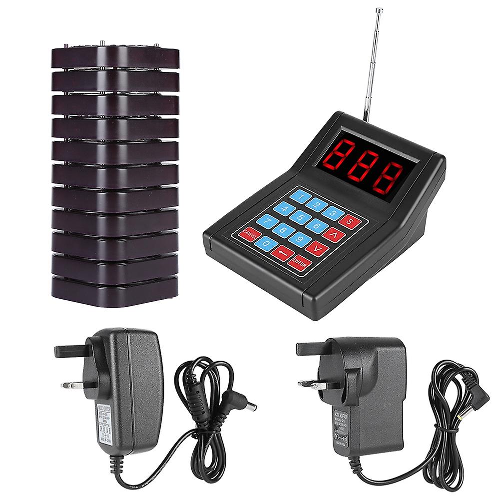 1-for-10 Guest Paging System 999 Channels High Sensitivity Restaurant Pager System - UK Plug