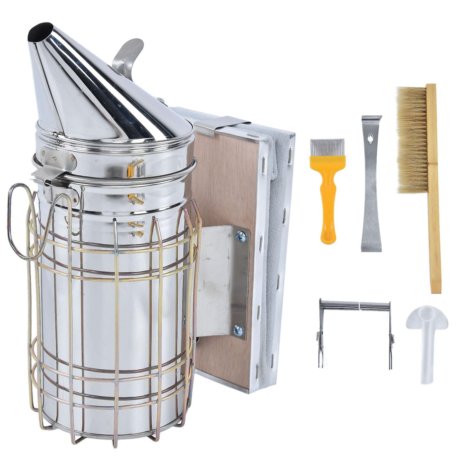 6Pcs/Set Beekeeping Starter Kit Beehive Smoker Frame Grip Uncapping Fork Bee Feeder Brush Scraper Tools