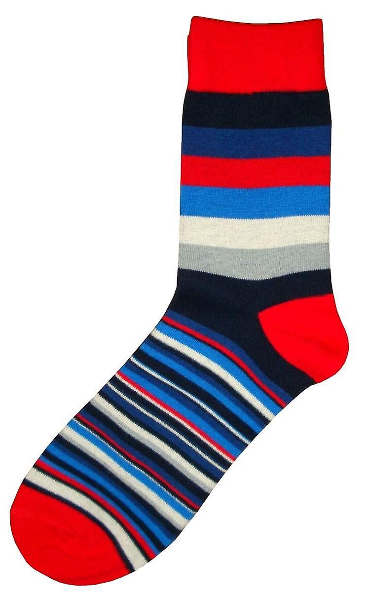 Bassin and Brown Medium and Thin Stripe Midcalf Socks - Red/Blue